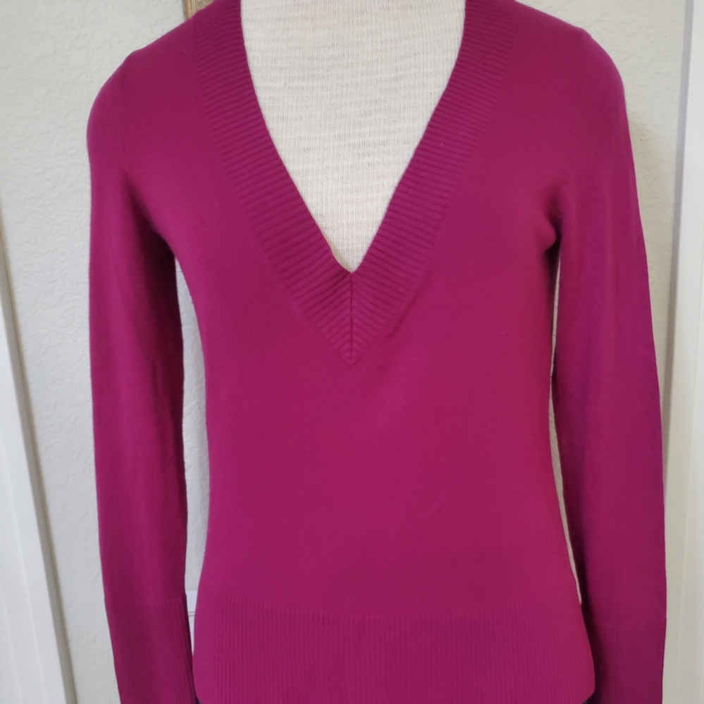 Banana Republic V-Neck Sweater - Magenta Cotton Cashmere